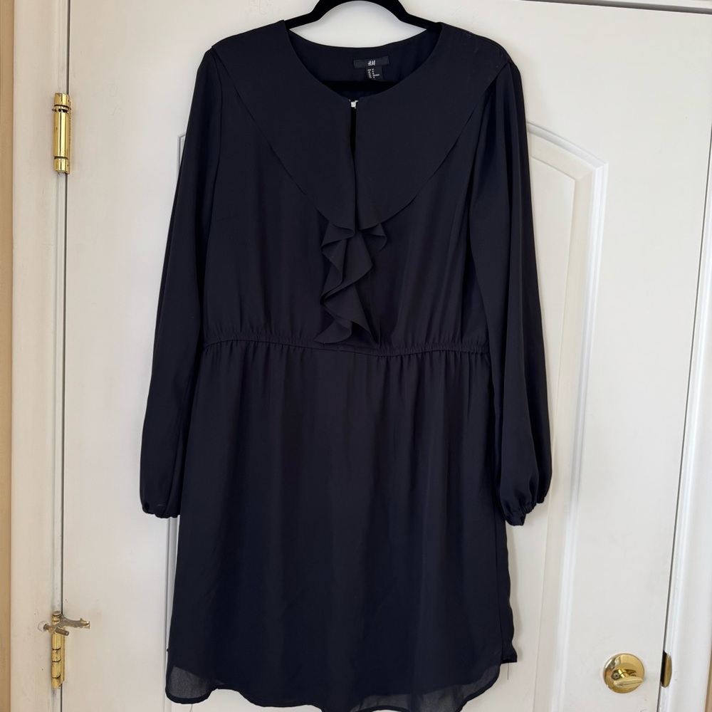 H & M Black Dress Cocktail Business Long Sleeve Womens 14